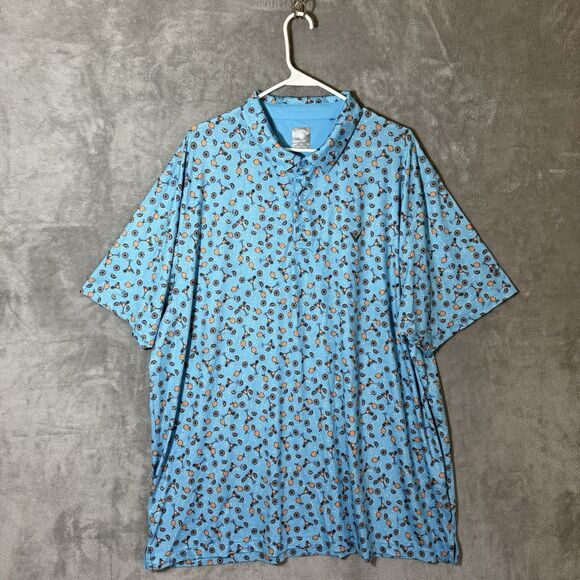 Callaway Opti-Dri Golf Polo Shirt 2XL Blue Print Athletic Stretch Orange Citrus - Picture 2 of 10